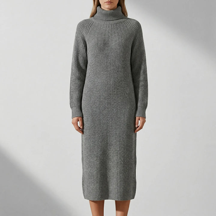 Ribblene - Vestido midi de cuello alto acanalado