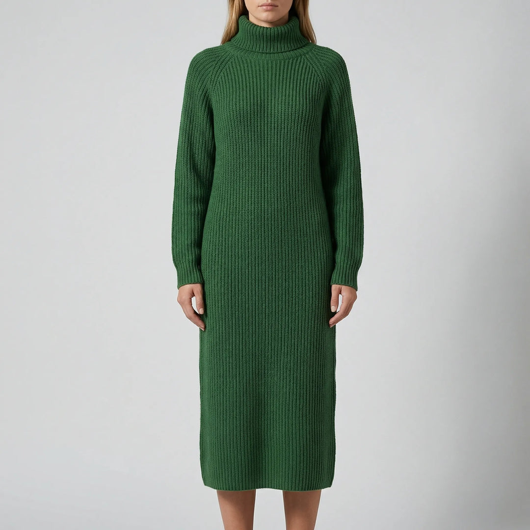 Ribblene - Vestido midi de cuello alto acanalado