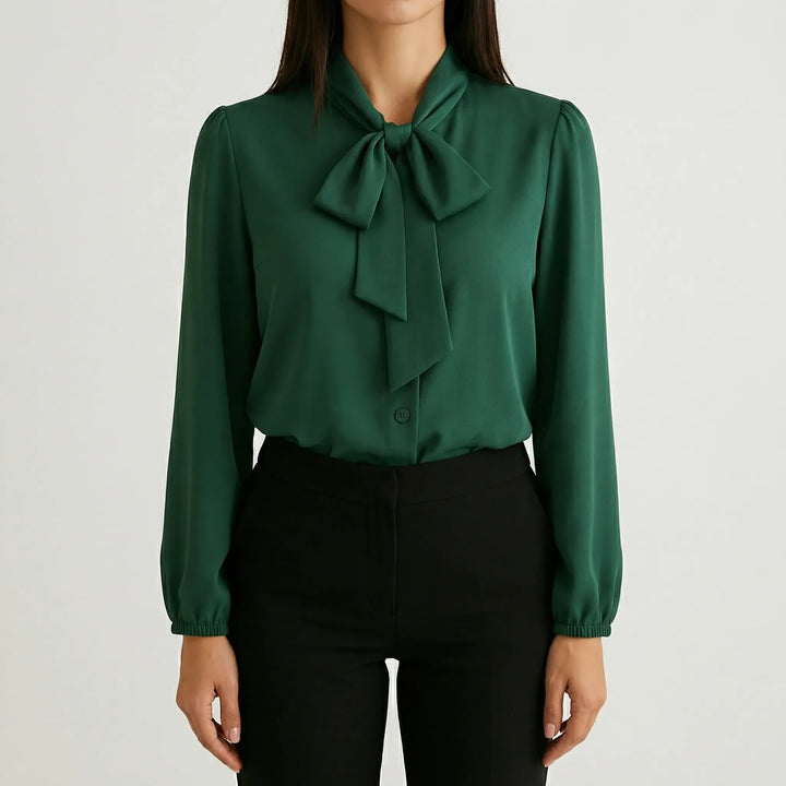 Ribbonique - Blusa de manga larga con escote de lazo