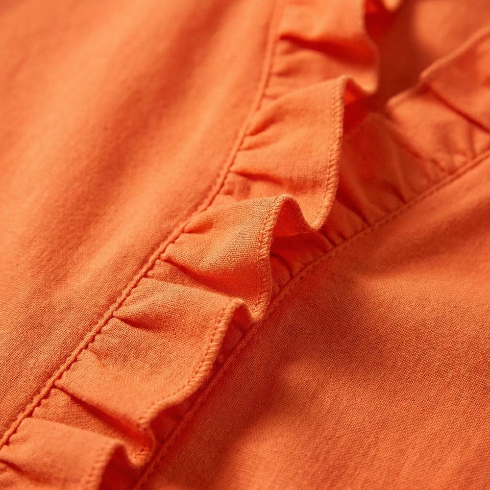 Rufella - Blusa de manga larga con cuello en V y volantes
