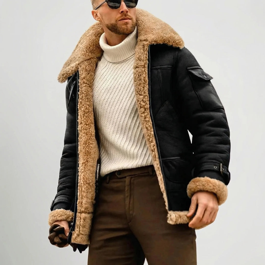 Ruvarka - Chaqueta de hombre con cremallera y forro de sherpa