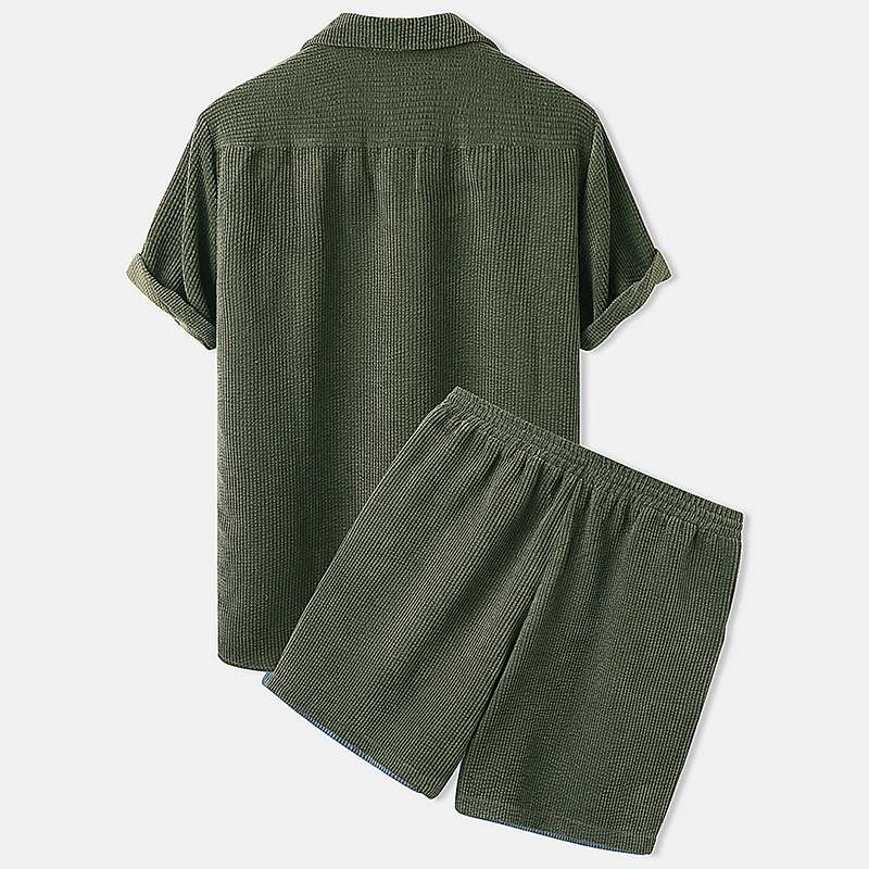 Conjunto de ropa de verano de punto acanalado para hombre: estilo desenfadado y comodidad para los días cálidos
