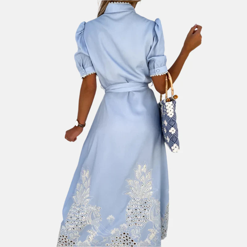 Vestido Bordado Azul para Mujeres con Detalles Elegantes