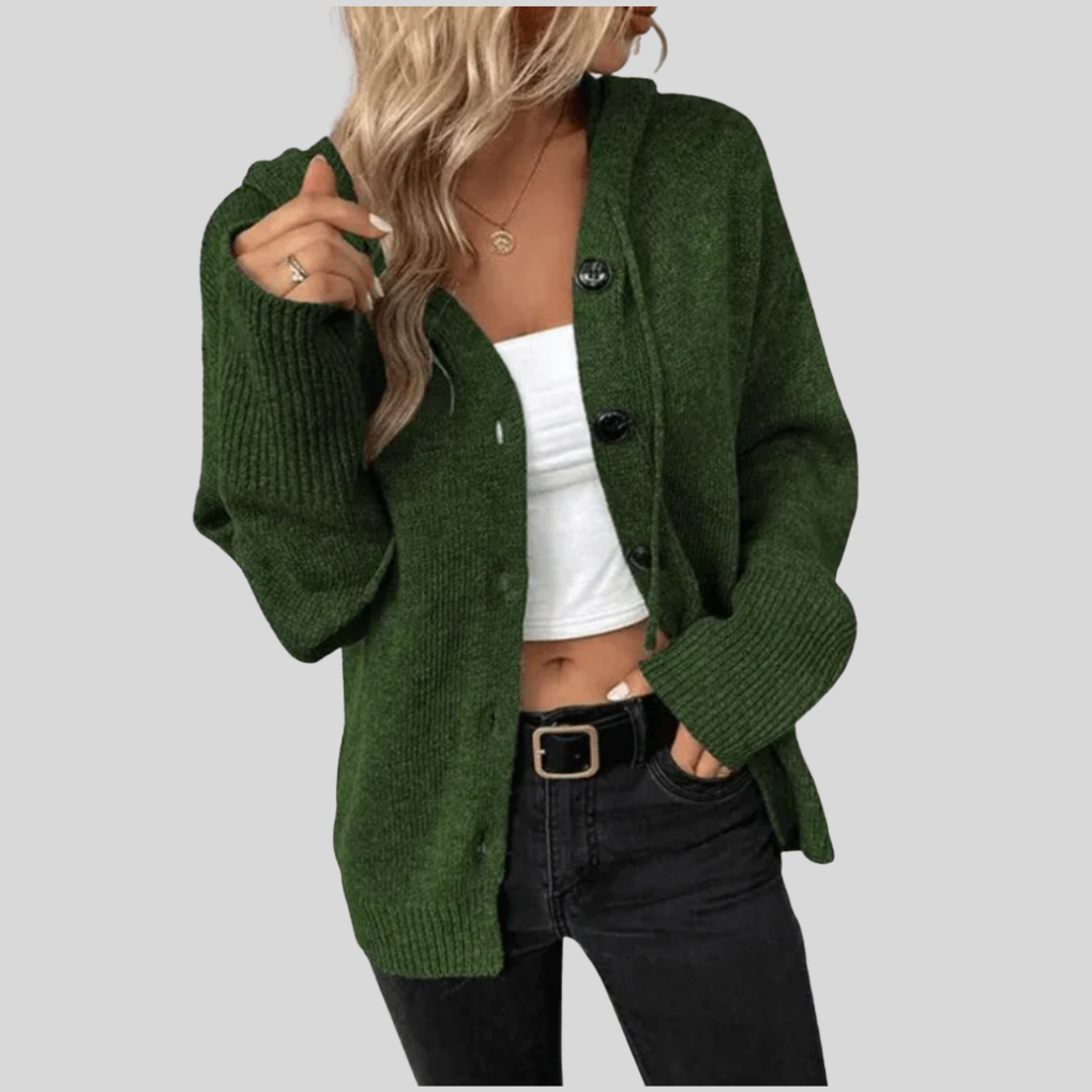 Cardigan de Tricot para Mujeres – Cálido con Botones y Detalle de Puffer