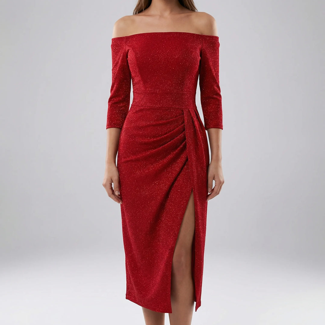 Slantrix - Vestido midi ajustado con hombros descubiertos