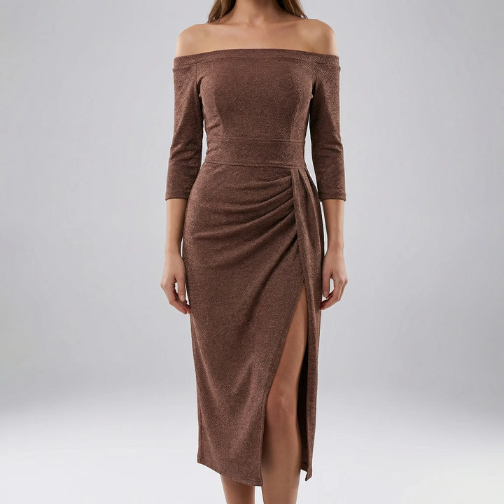 Slantrix - Vestido midi ajustado con hombros descubiertos