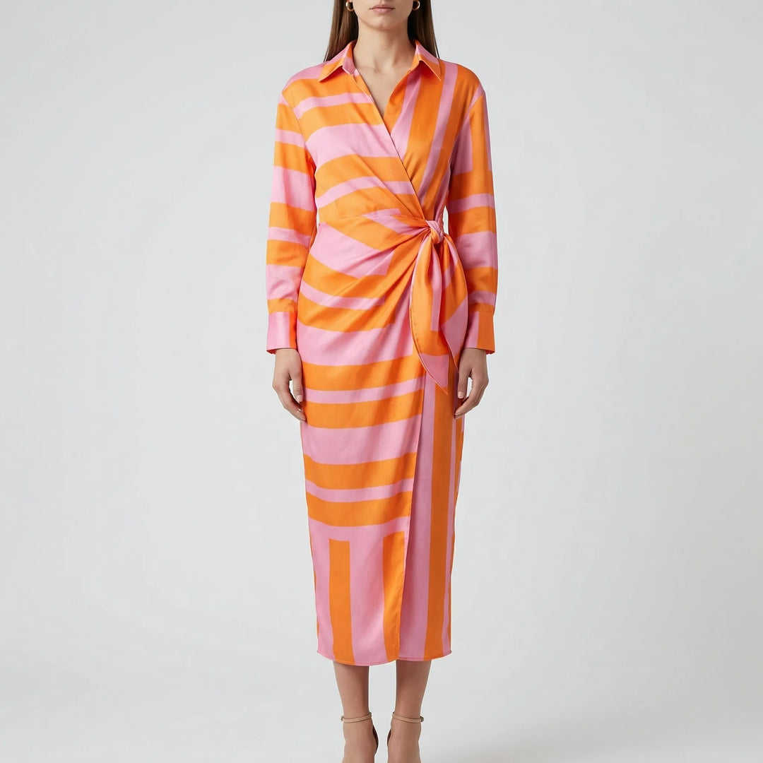 Solanta - Vestido camisero midi de rayas llamativas