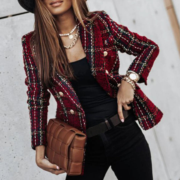 Blazer de mujer con estampado elegante y botones dorados