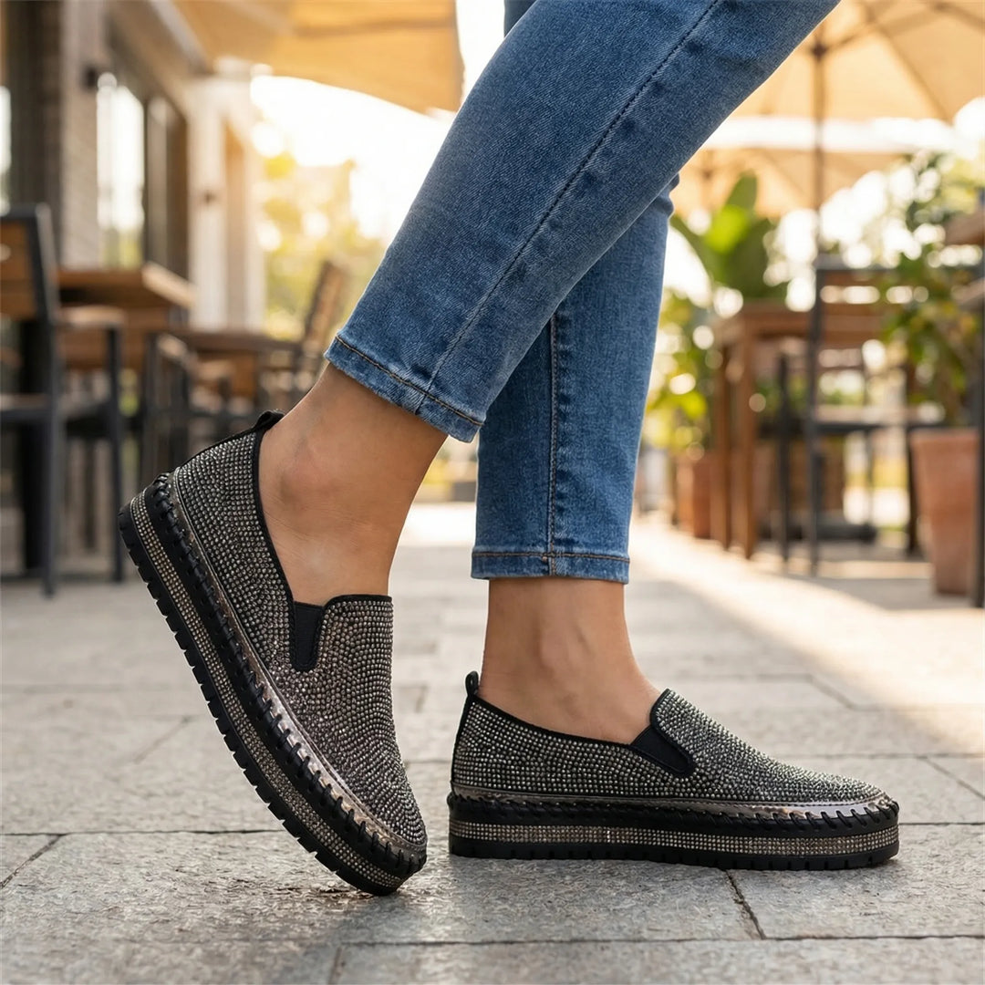 Sparkova - Zapatos planos sin cordones adornados con pedrería