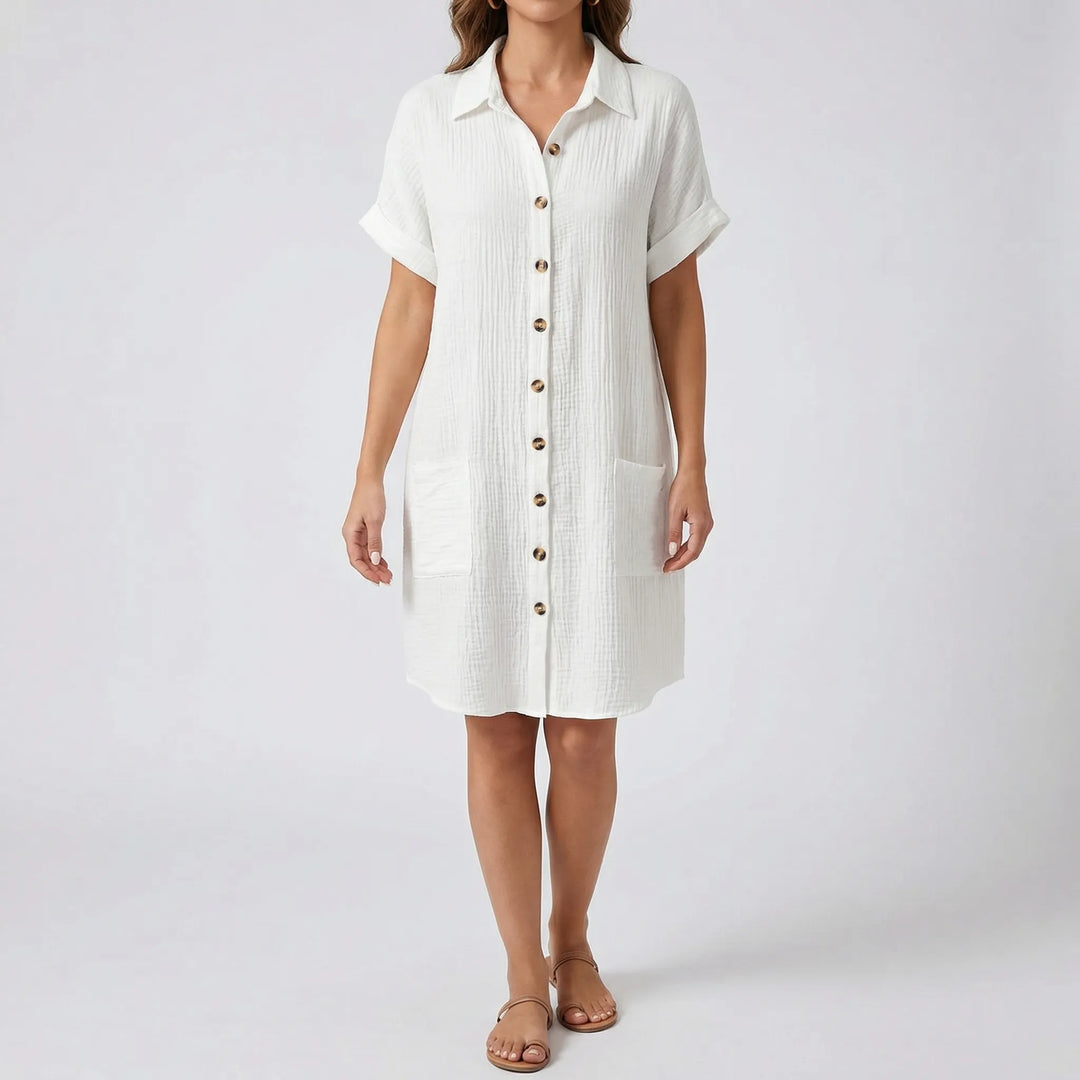 Structa - Vestido midi con cuello y botones en la parte delantera