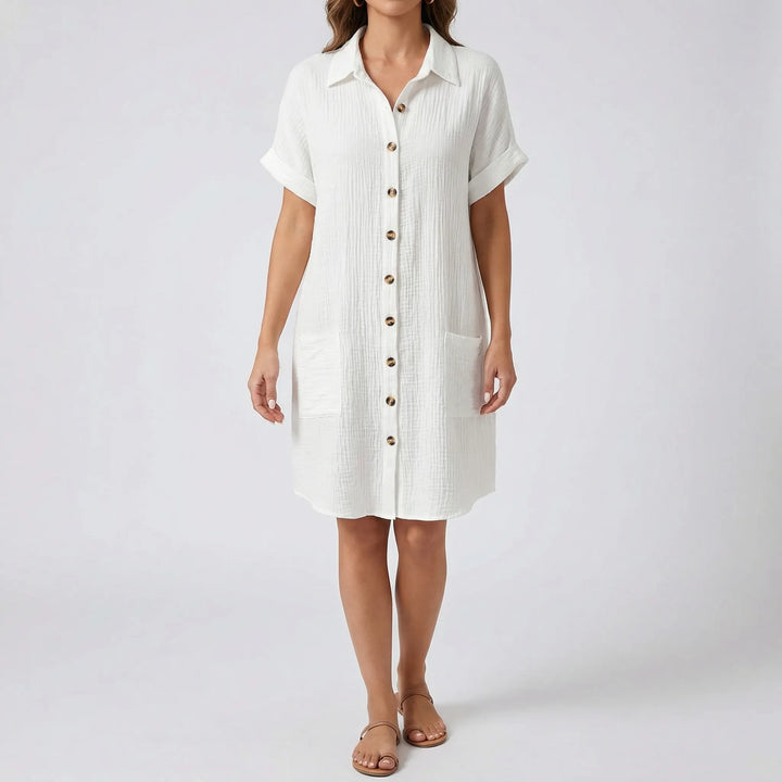 Structa - Vestido midi con cuello y botones en la parte delantera