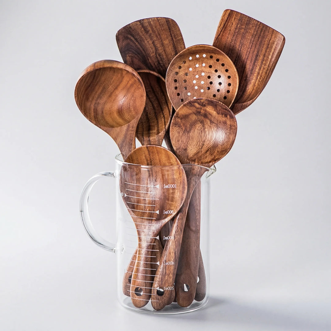 Teakivo - Juego de 7 utensilios de madera hechos a mano