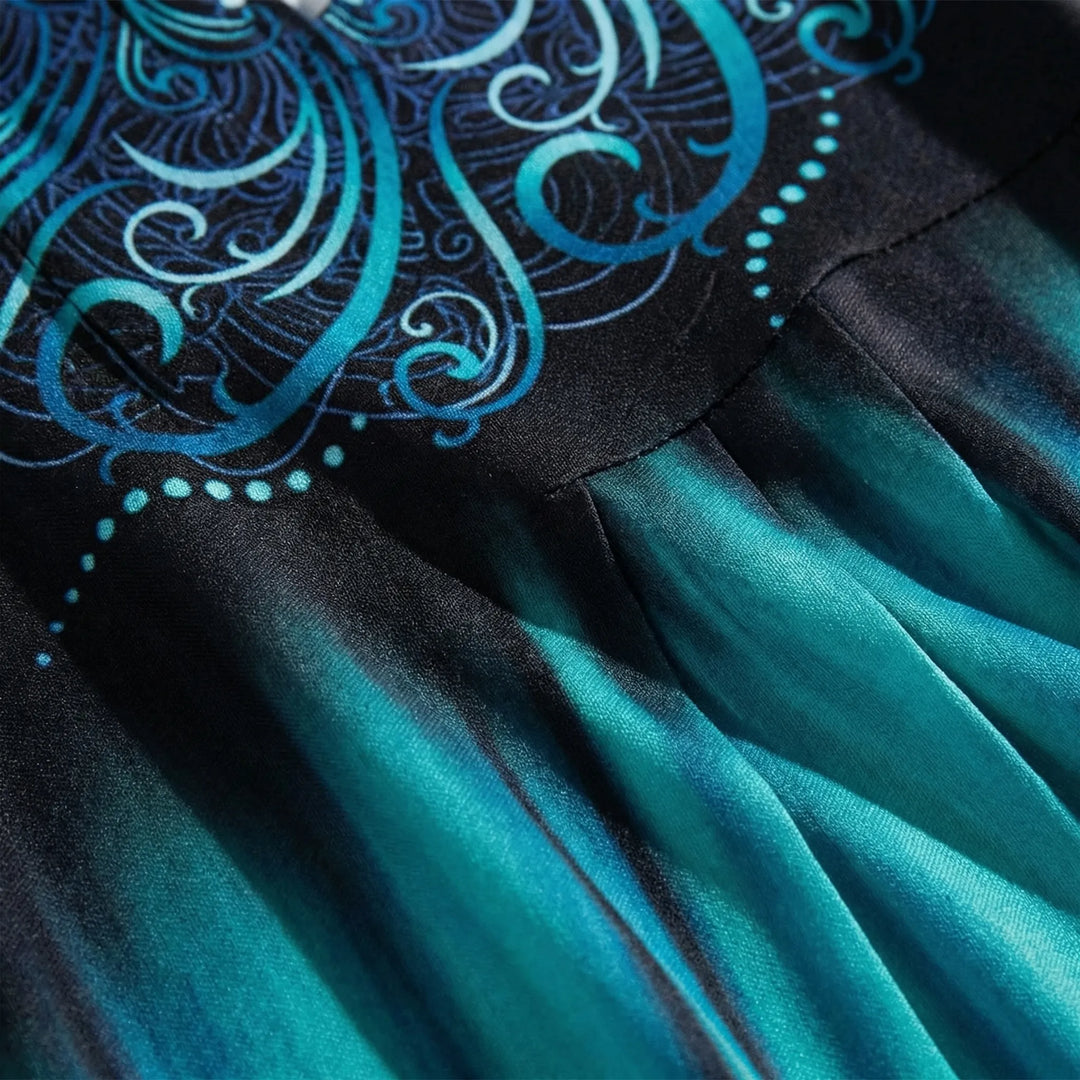 Tealvex - Vestido midi con efecto degradado y mangas acampanadas