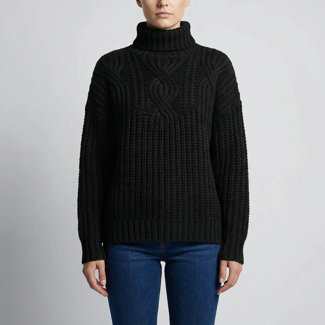 Texturra - Jersey de cuello alto de punto trenzado