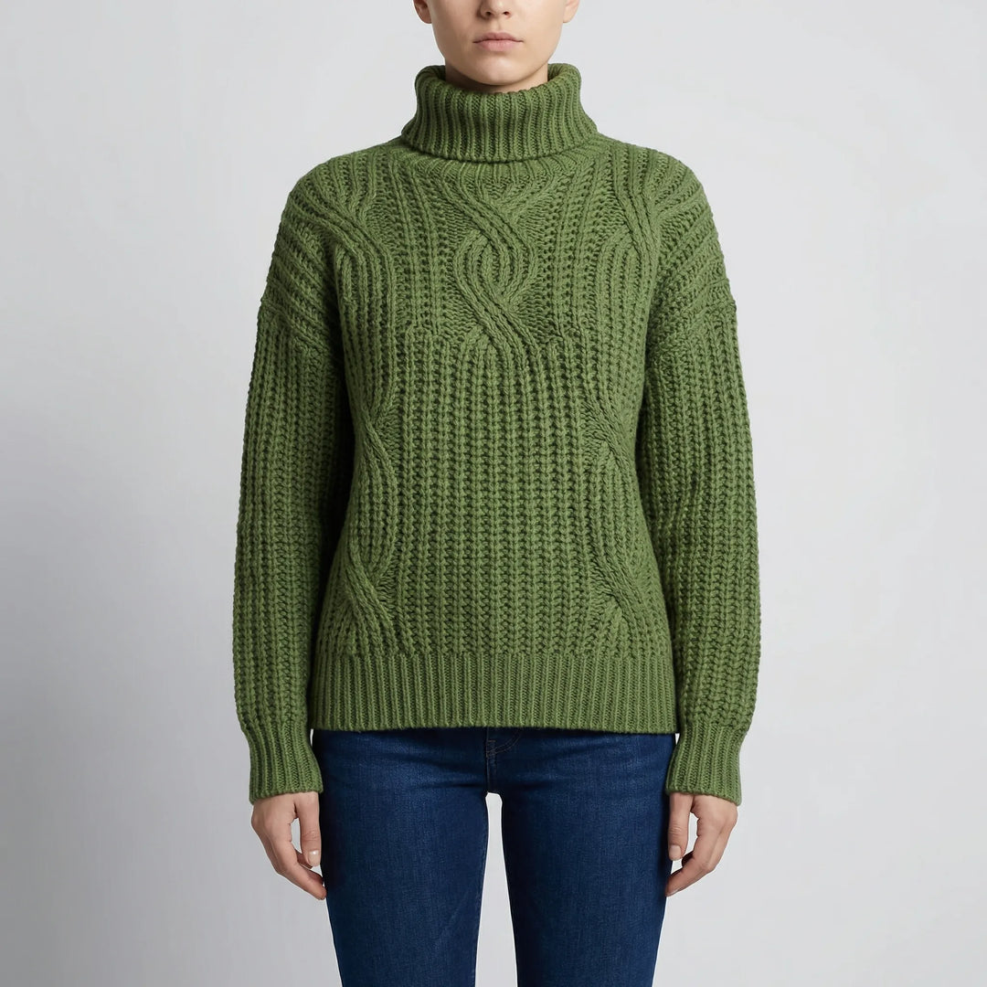 Texturra - Jersey de cuello alto de punto trenzado