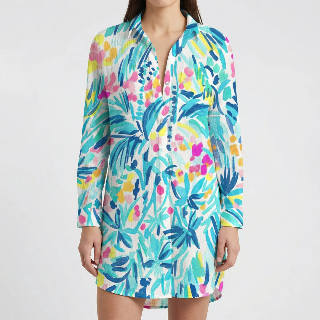 Tidalora - Vestido camisero abotonado con estampado tie-dye