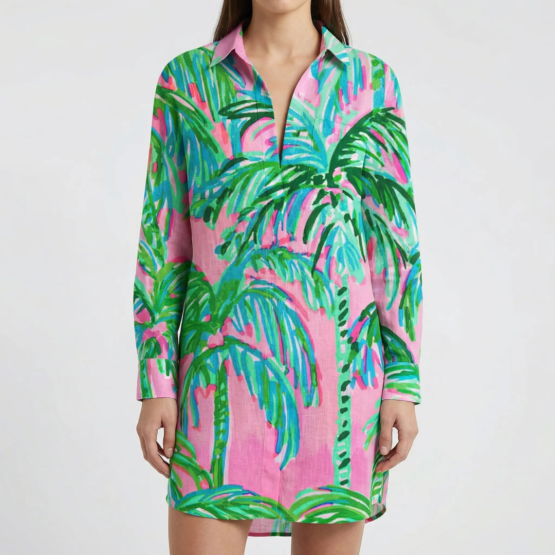 Tidalora - Vestido camisero abotonado con estampado tie-dye