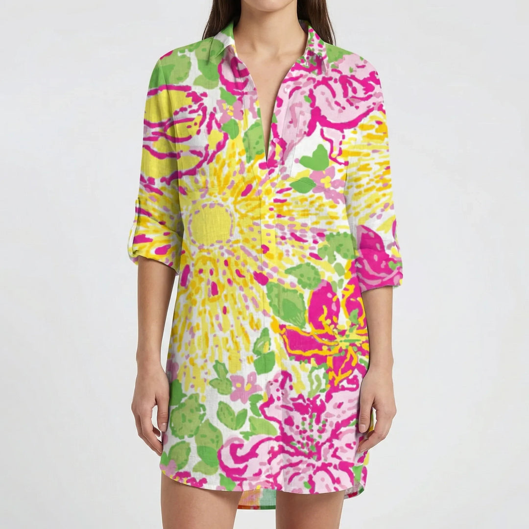 Tidalora - Vestido camisero abotonado con estampado tie-dye
