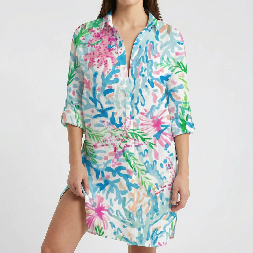 Tidalora - Vestido camisero abotonado con estampado tie-dye