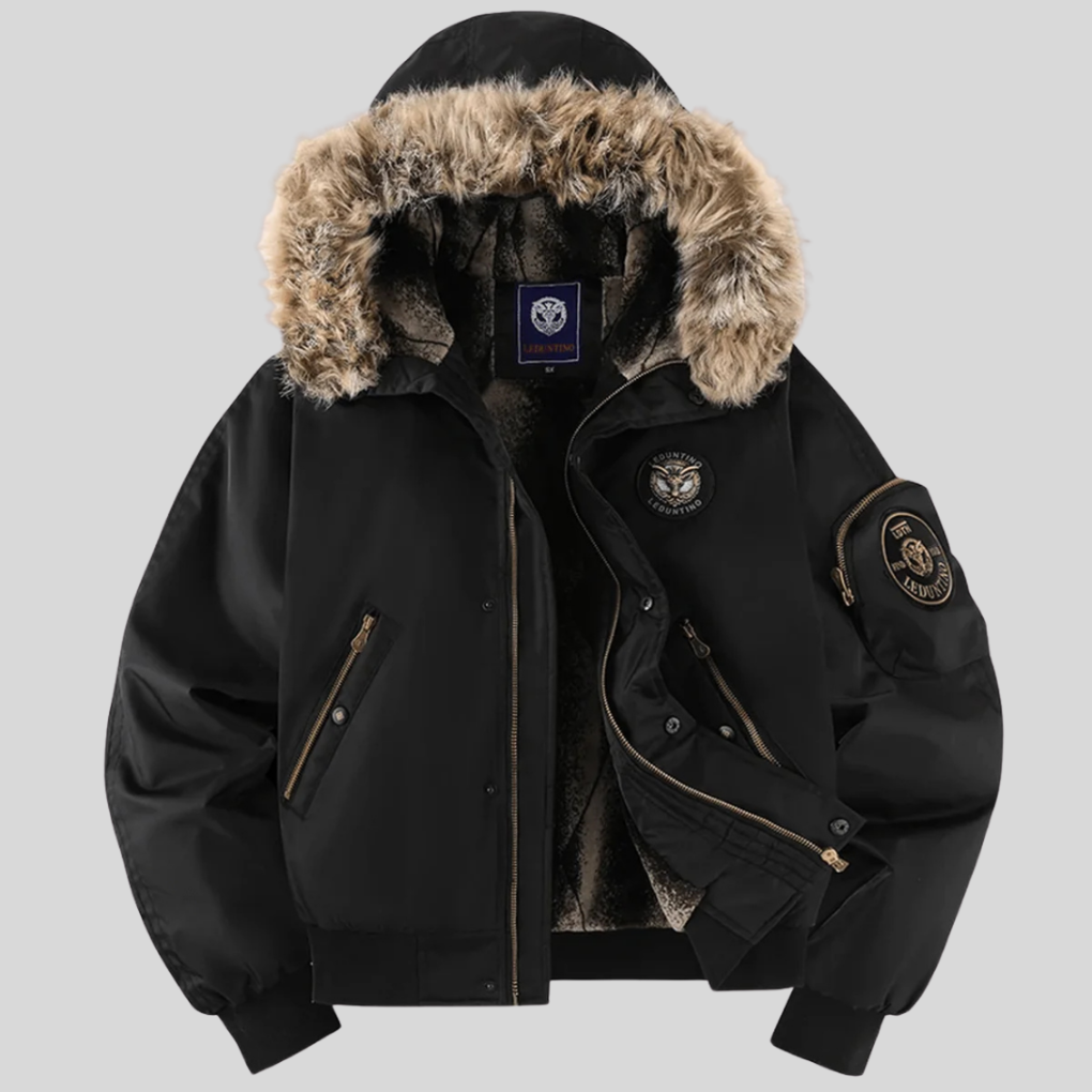 Chaqueta Bomber Acolchada con Capucha de Pelo Sintético