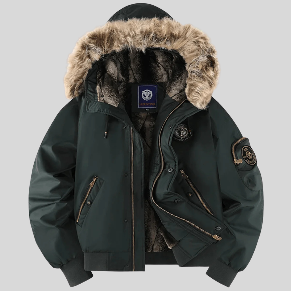 Chaqueta Bomber Acolchada con Capucha de Pelo Sintético