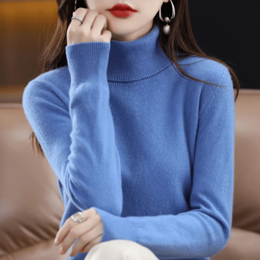 Suéter de Cuello Alto de Punto Fino para Mujeres