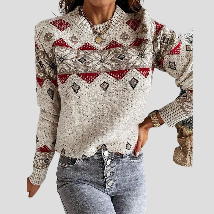 Suéter Largo de Manga Larga con Estampado Geométrico para Mujeres
