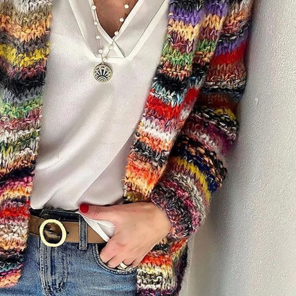 Cardigan Largo de Mangas Largas con Rayas para Mujeres