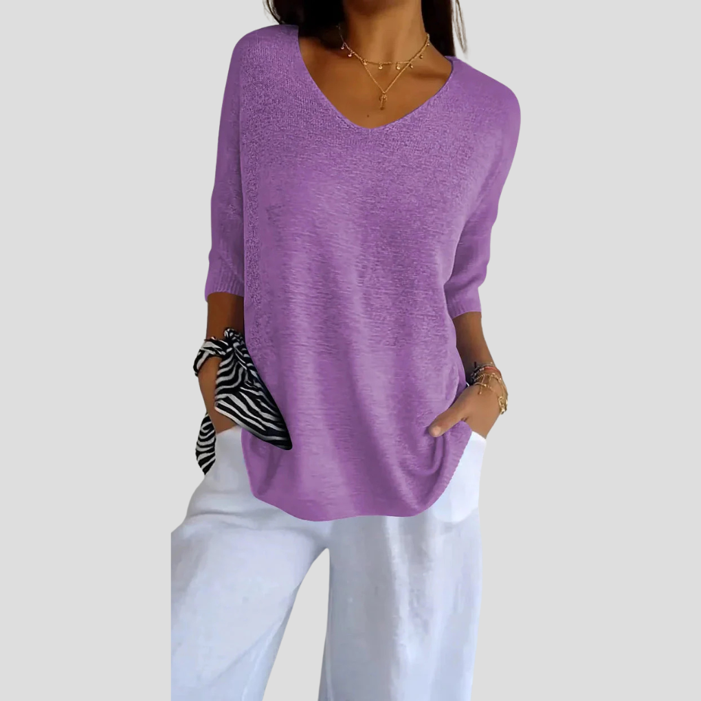 Top de Punto con Cuello en V para Mujeres – Estilo Casual con Toque Diario
