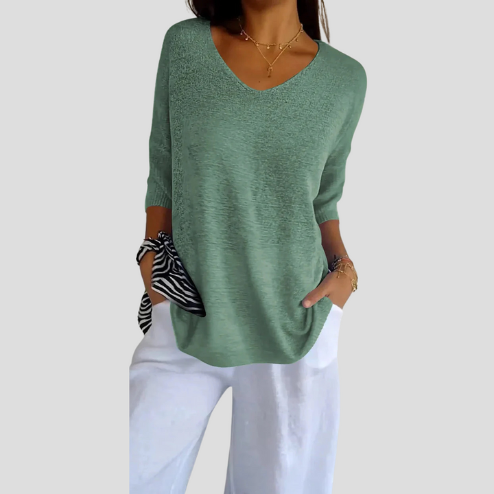 Top de Punto con Cuello en V para Mujeres – Estilo Casual con Toque Diario