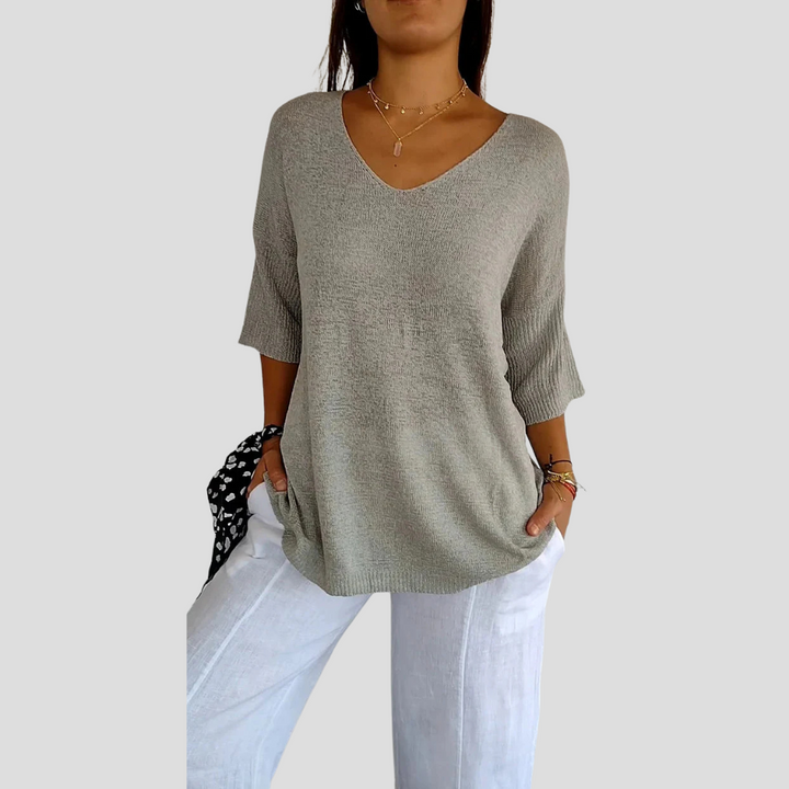 Top de Punto con Cuello en V para Mujeres – Estilo Casual con Toque Diario