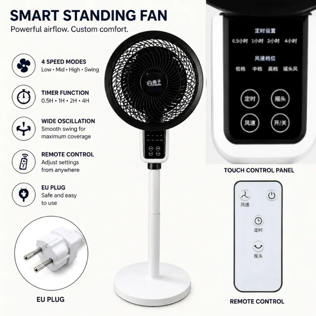 Ventilador de pedestal ajustable con oscilación 3D