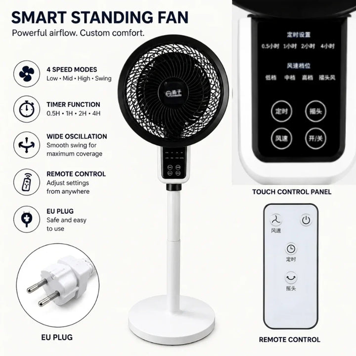 Ventilador de pedestal ajustable con oscilación 3D