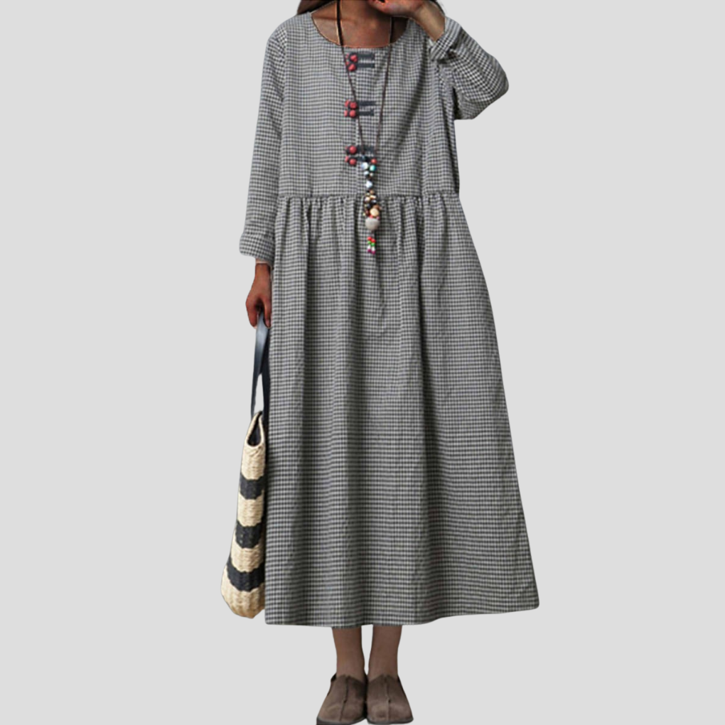 Vestido Maxi Swing de Manga Larga Alta Cintura para Mujeres