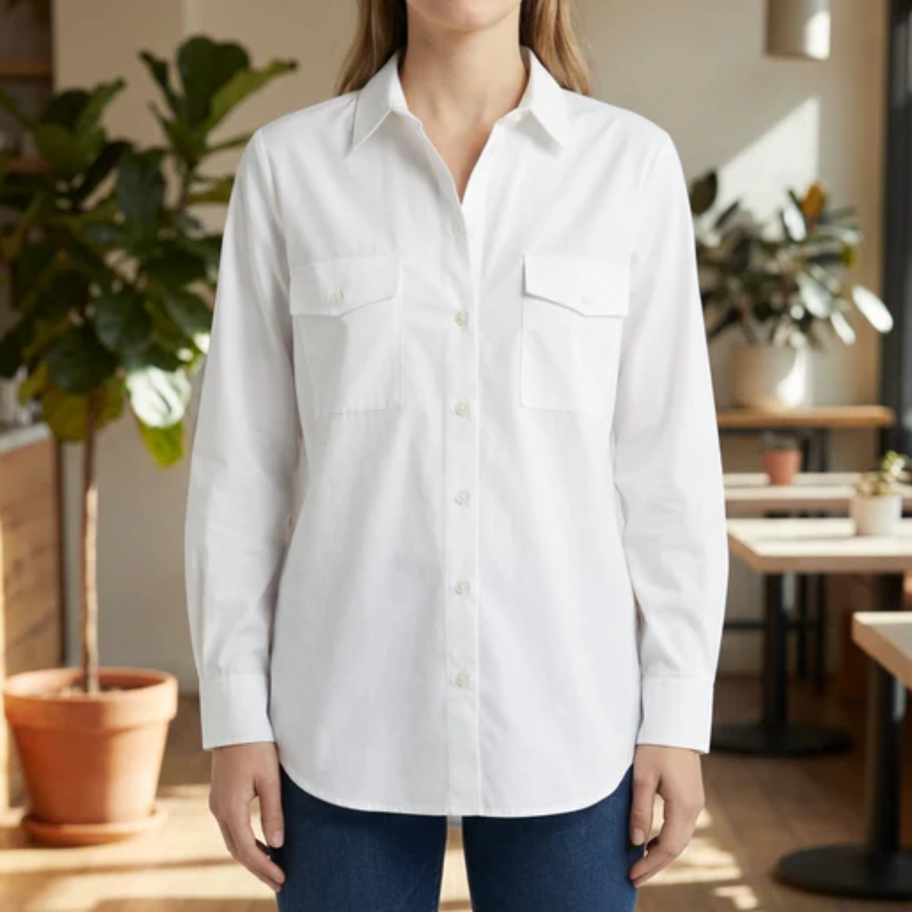 Blusa con Botones de Manga Larga con Corte Relajado