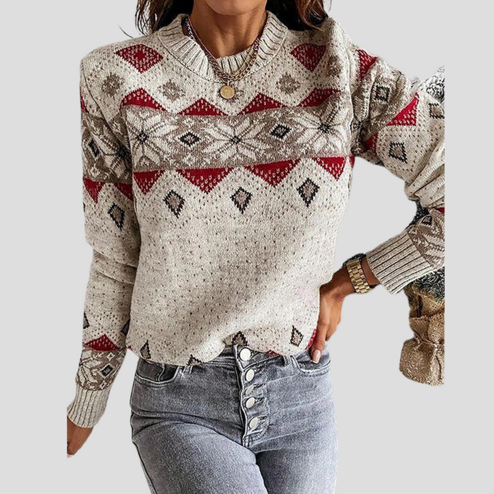 Suéter Largo de Manga Larga con Estampado Geométrico para Mujeres
