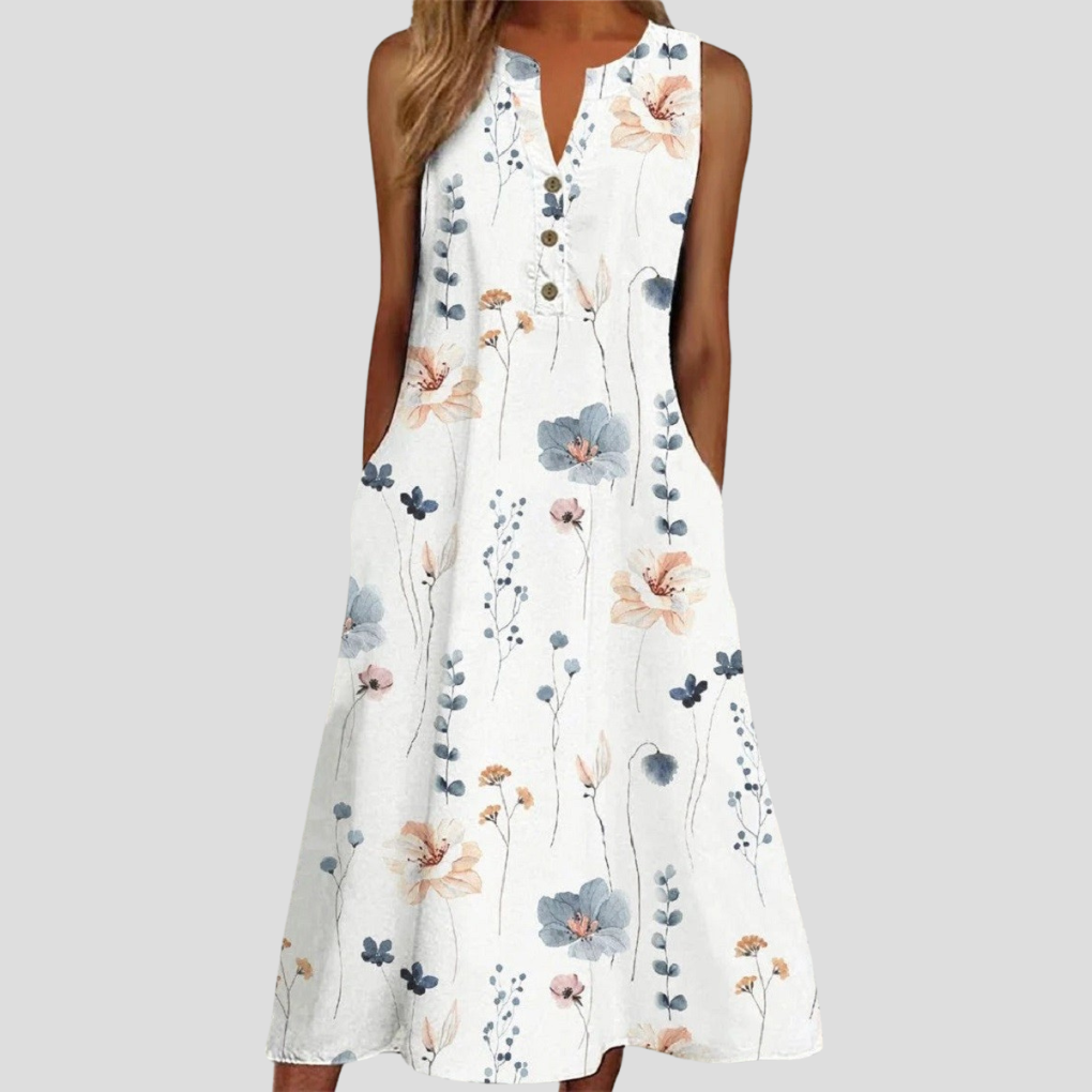 Vestido Sin Mangas Blanco con Estampado Floral para Mujeres