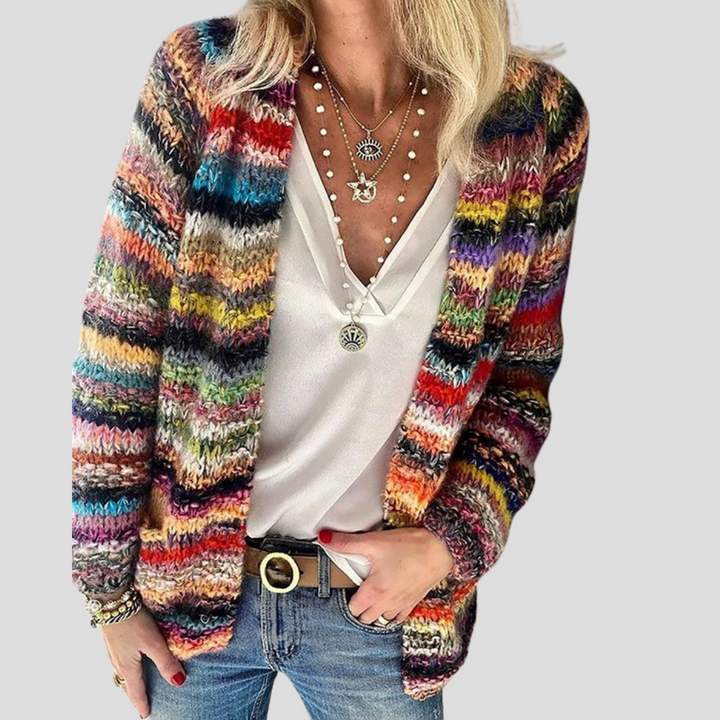 Cardigan Largo de Mangas Largas con Rayas para Mujeres