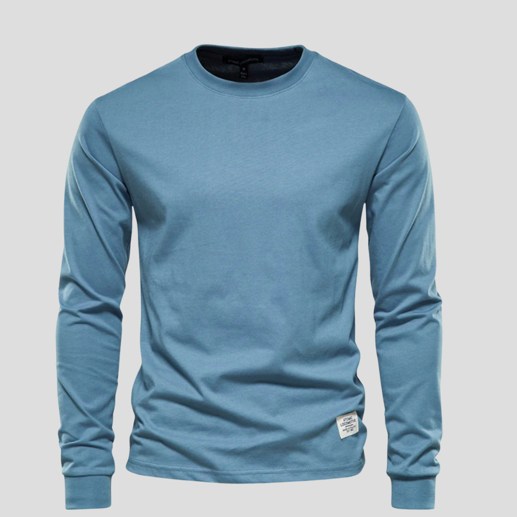Camisa de Hombre de Mangas Largas con Cuello Redondo – Estilo Clásico Diario