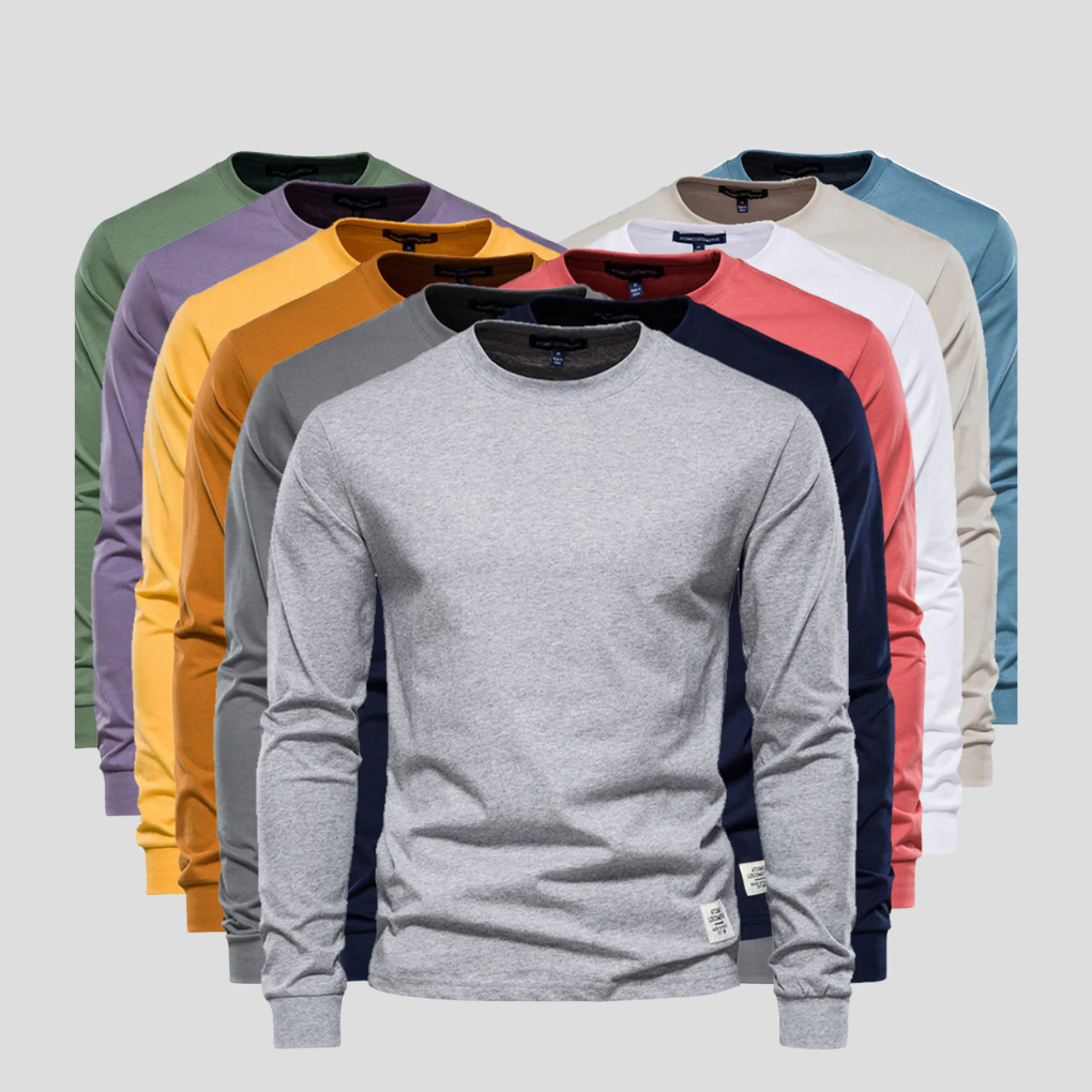 Camisa de Hombre de Mangas Largas con Cuello Redondo – Estilo Clásico Diario