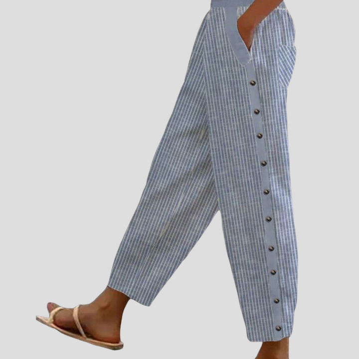 Pantalones Anchos a Rayas para Mujeres con Bolsillos