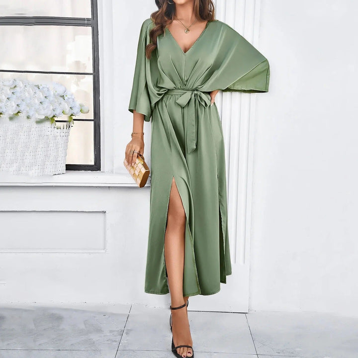 Vestido primaveral con cuello en V para mujer