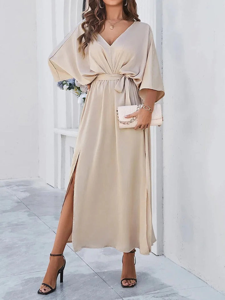 Vestido primaveral con cuello en V para mujer, vista posterior