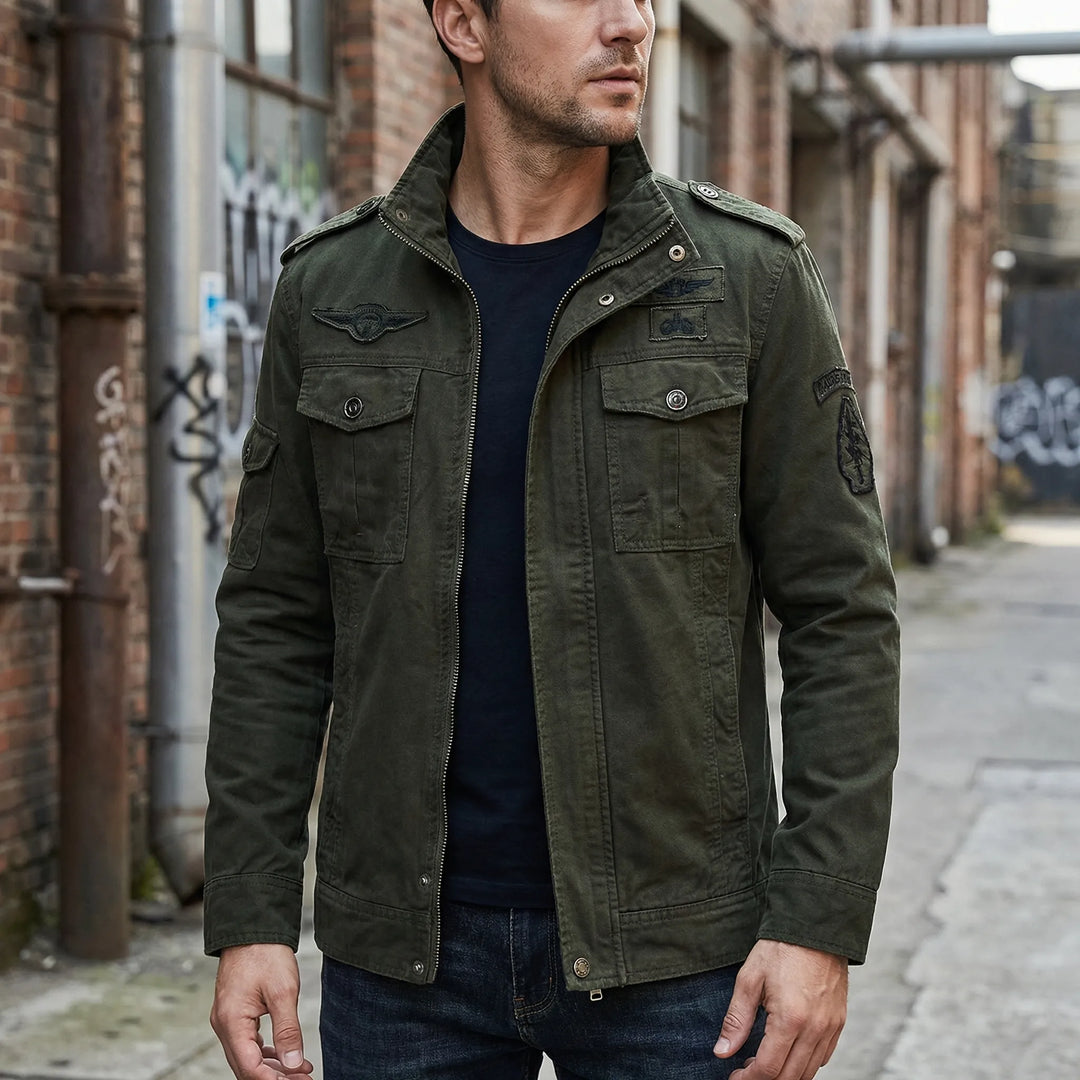 Valdrex - Chaqueta con cremallera para hombre de inspiración militar