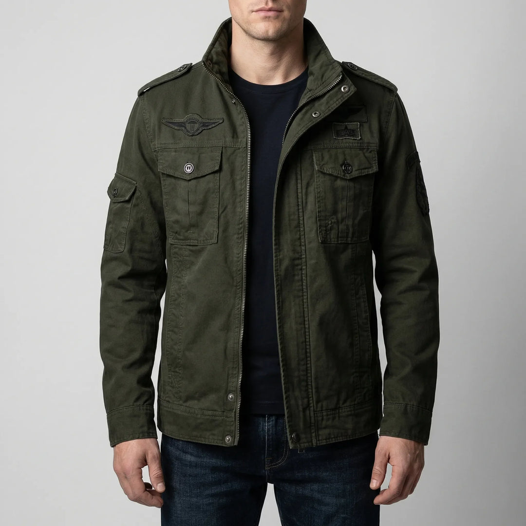 Valdrex - Chaqueta con cremallera para hombre de inspiración militar