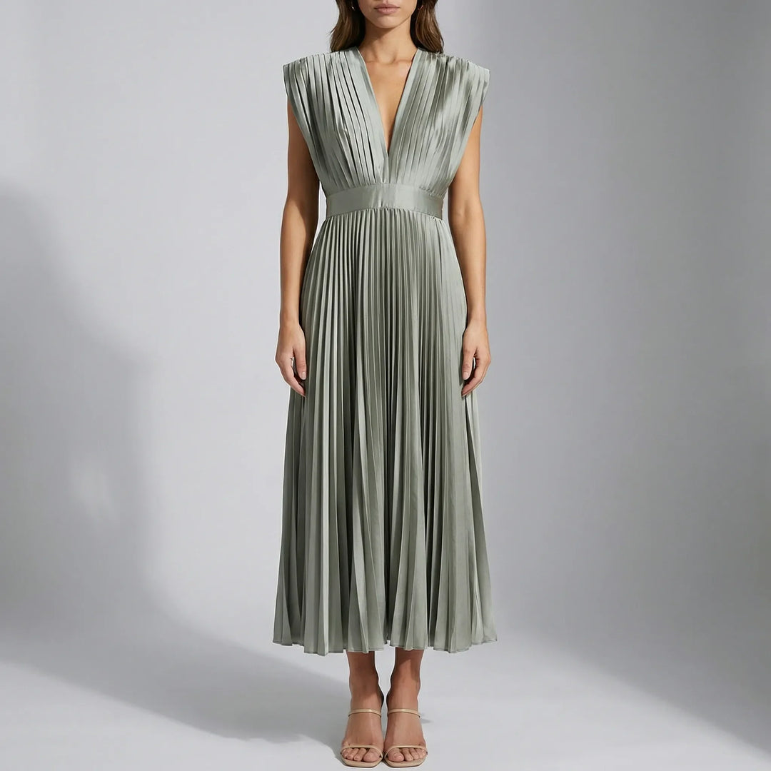 Velmira - Vestido midi sin mangas con escote en V profundo