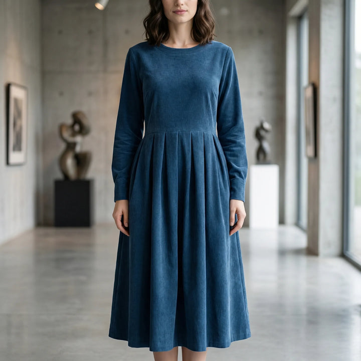 Velourette - Vestido midi plisado de manga larga
