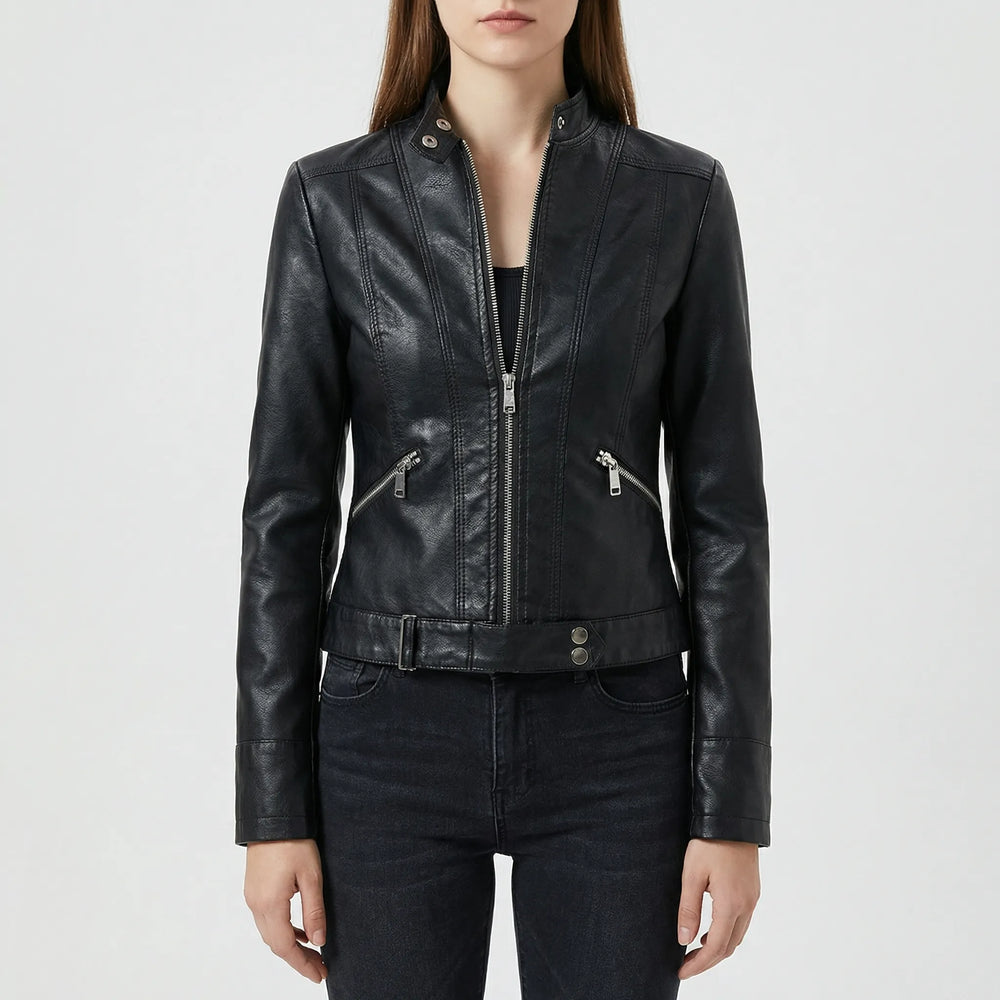 Velourex - Chaqueta estructurada estilo motociclista para mujer