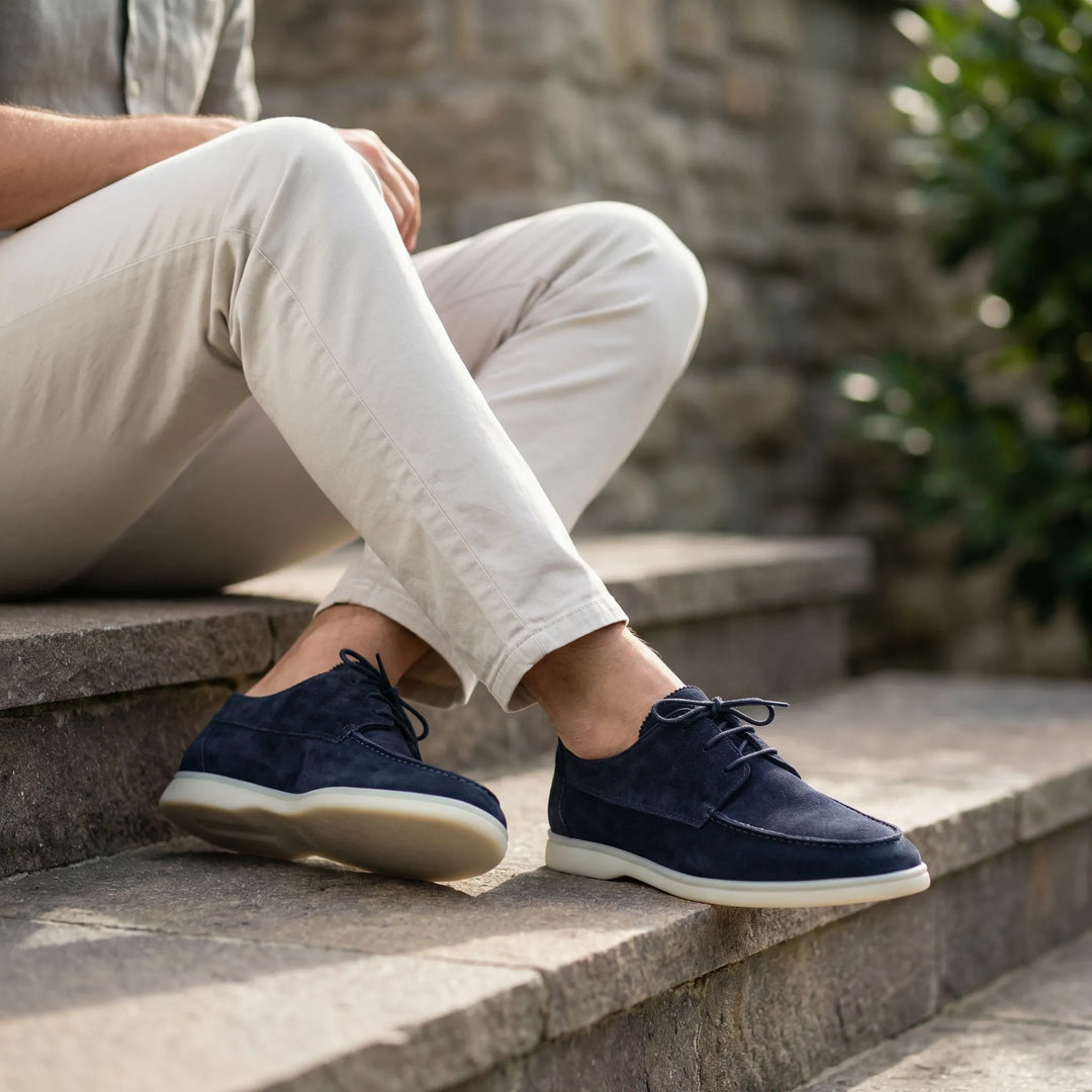 Velvano - Mocasines de ante con cordones para hombre