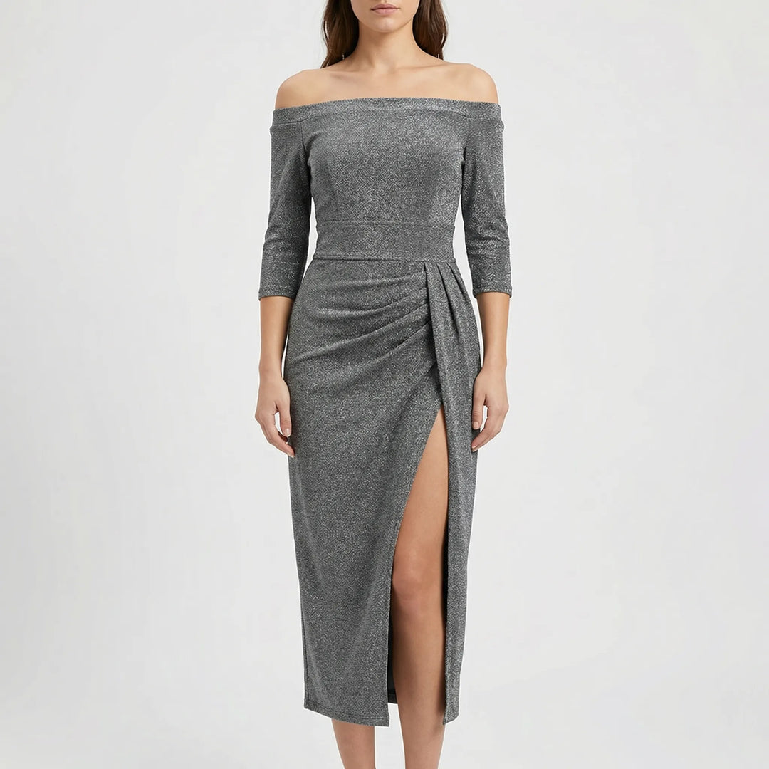 Velynda - Vestido midi ajustado con hombros descubiertos